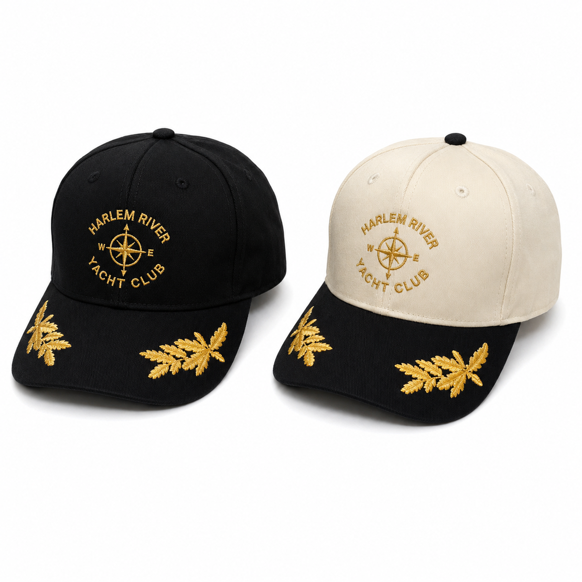 HRYC Captain’s Hat in Black and Cream with gold compass and leaf embroidery